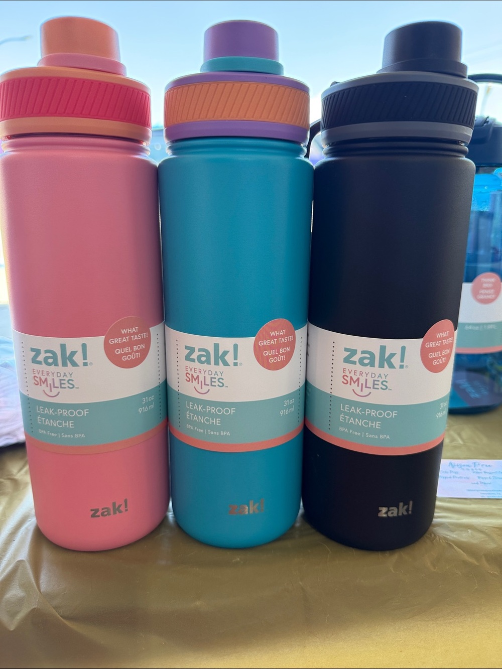 zak! Everyday Smiles Leak-Proof Insulated Water Bottle - Pink, Teal, Black
